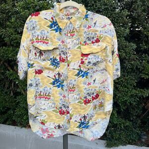 Vintage 90s Ary Cooper Hawaiian Loop Collar Rayon Button Up Aloha Shirt Medium